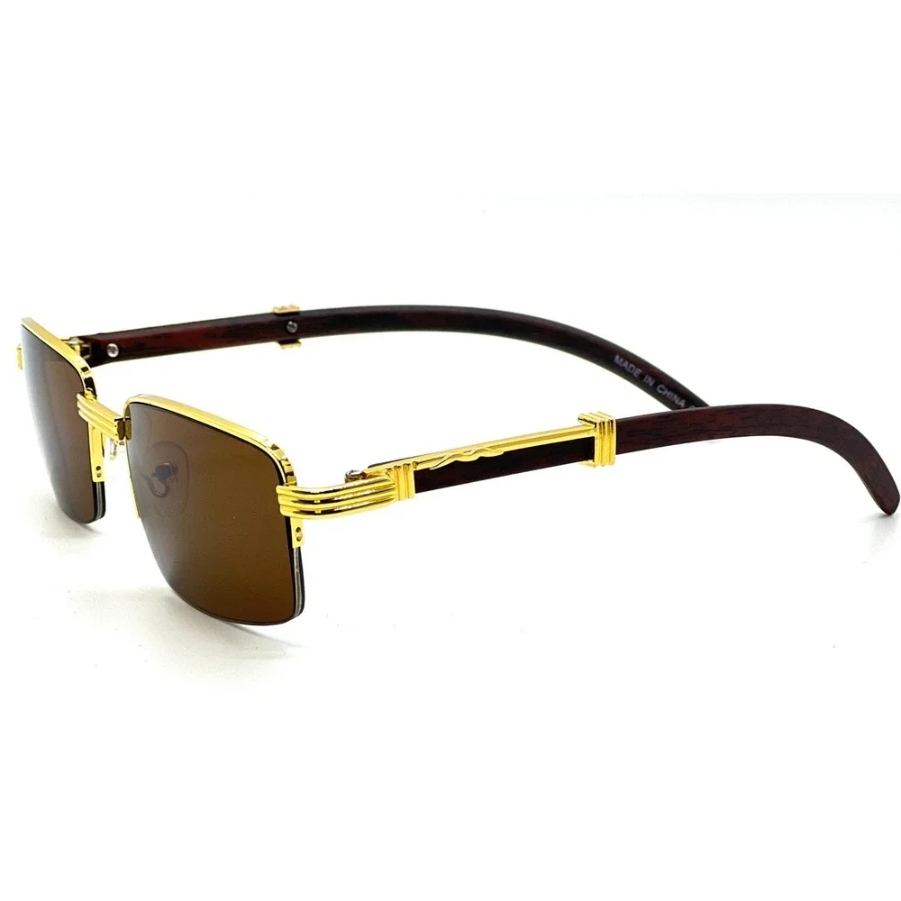 Rimless Sunglasses Men Fashion Hip hop Frameless Designer Shades Wooden‎ Small